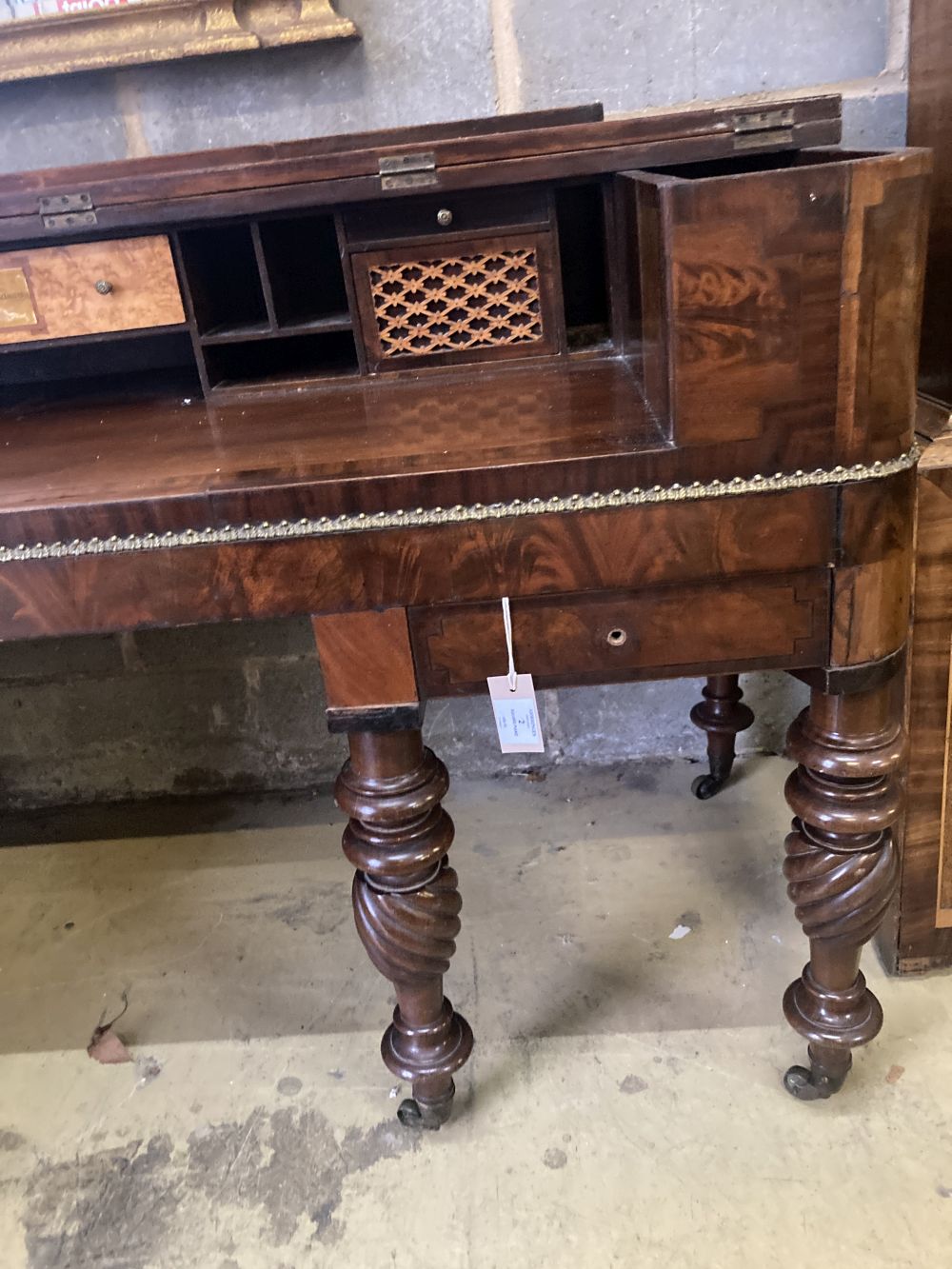 A Regency banded mahogany converted square piano, by Loud and Brothers, Philadelphia, width 174cm, depth 68cm, height 91cm